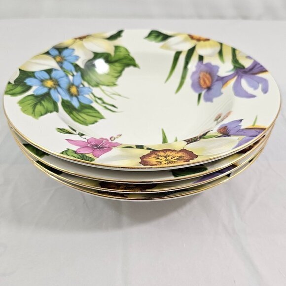 Emeiald White Floral Print Large Rimmed Ceramic Soup Salad Bowls – Set of 4 - Picture 13 of 16